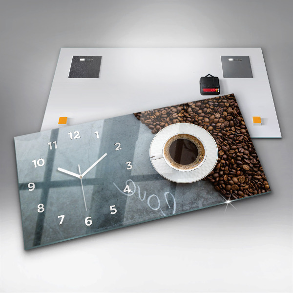 Glass wall clock rectangular A cup of coffee