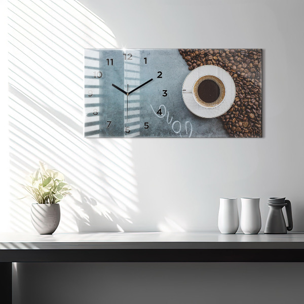 Glass wall clock rectangular A cup of coffee