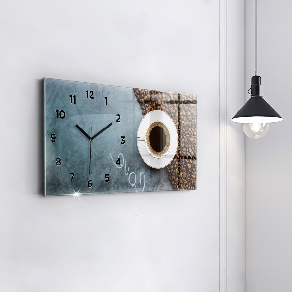 Glass wall clock rectangular A cup of coffee