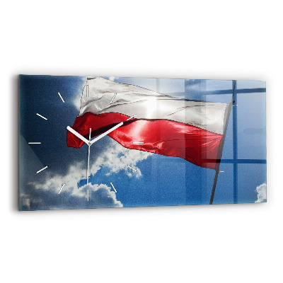 Glass wall clock rectangular The Polish flag against the sky