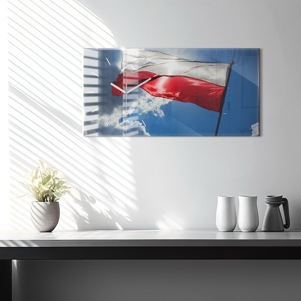 Glass wall clock rectangular The Polish flag against the sky