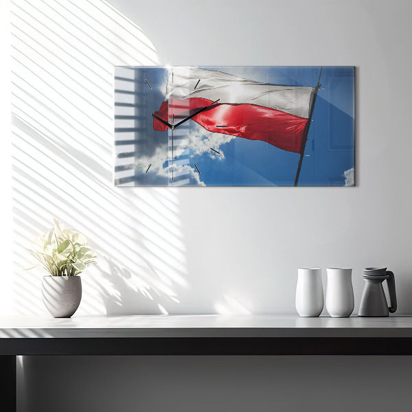 Glass wall clock rectangular The Polish flag against the sky