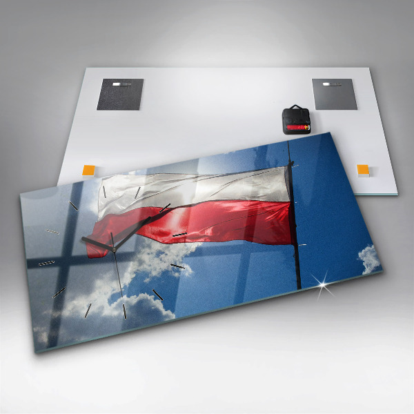 Glass wall clock rectangular The Polish flag against the sky