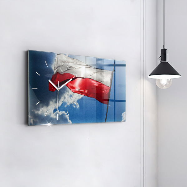 Glass wall clock rectangular The Polish flag against the sky