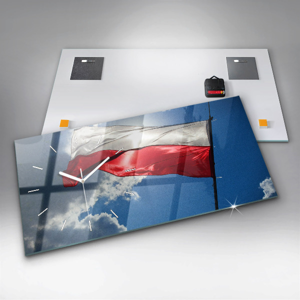 Glass wall clock rectangular The Polish flag against the sky
