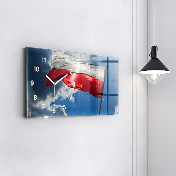 Glass wall clock rectangular The Polish flag against the sky