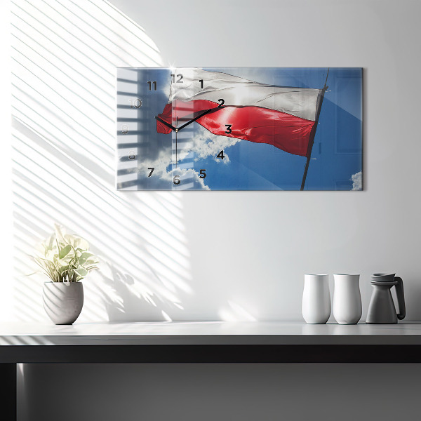 Glass wall clock rectangular The Polish flag against the sky