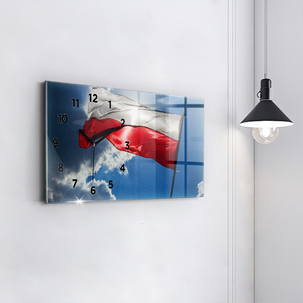 Glass wall clock rectangular The Polish flag against the sky