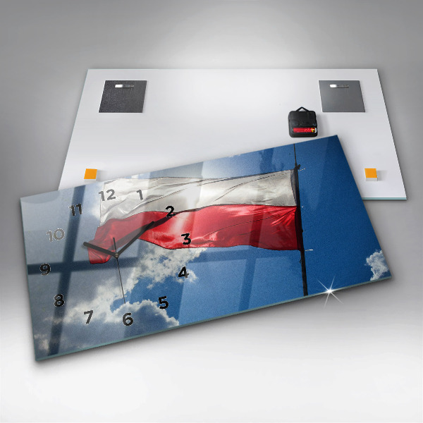 Glass wall clock rectangular The Polish flag against the sky