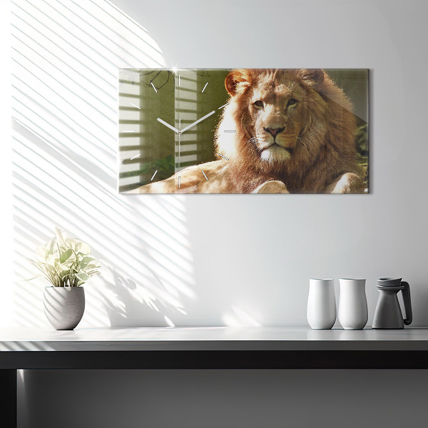 Glass wall clock rectangular Portrait of a Lion