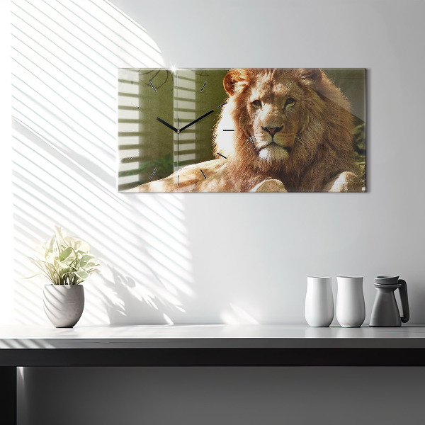 Glass wall clock rectangular Portrait of a Lion