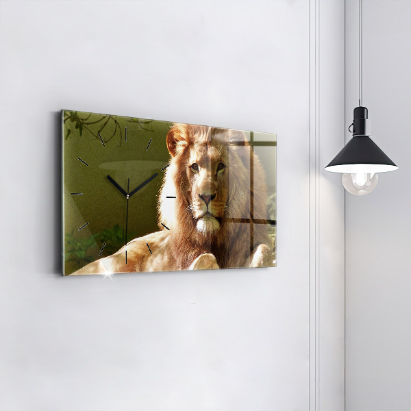 Glass wall clock rectangular Portrait of a Lion