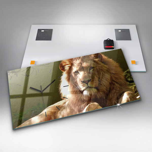 Glass wall clock rectangular Portrait of a Lion