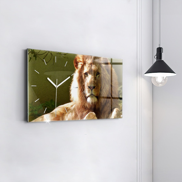 Glass wall clock rectangular Portrait of a Lion