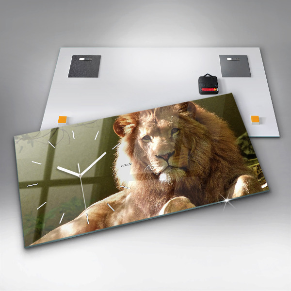 Glass wall clock rectangular Portrait of a Lion