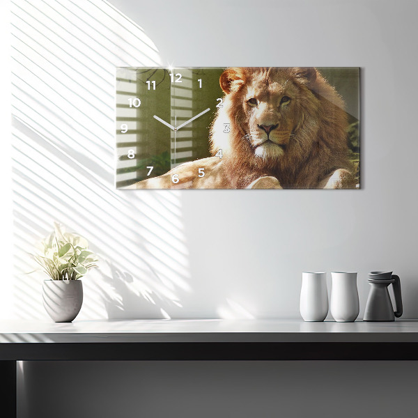 Glass wall clock rectangular Portrait of a Lion