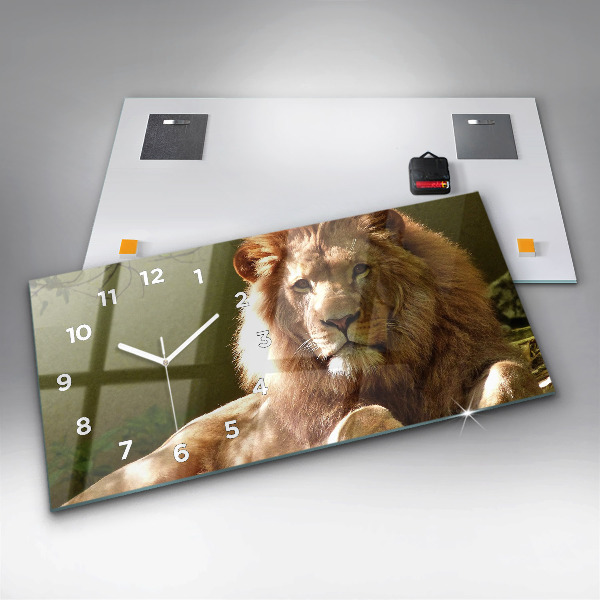 Glass wall clock rectangular Portrait of a Lion
