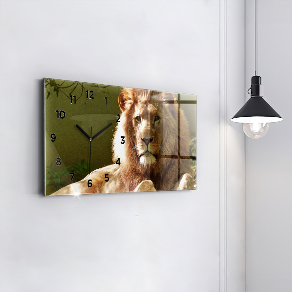 Glass wall clock rectangular Portrait of a Lion
