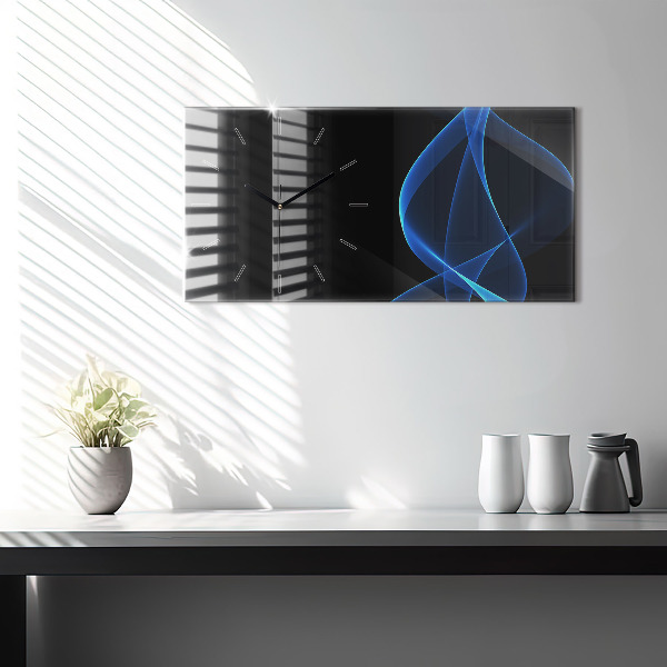 Glass wall clock rectangular Blue lines