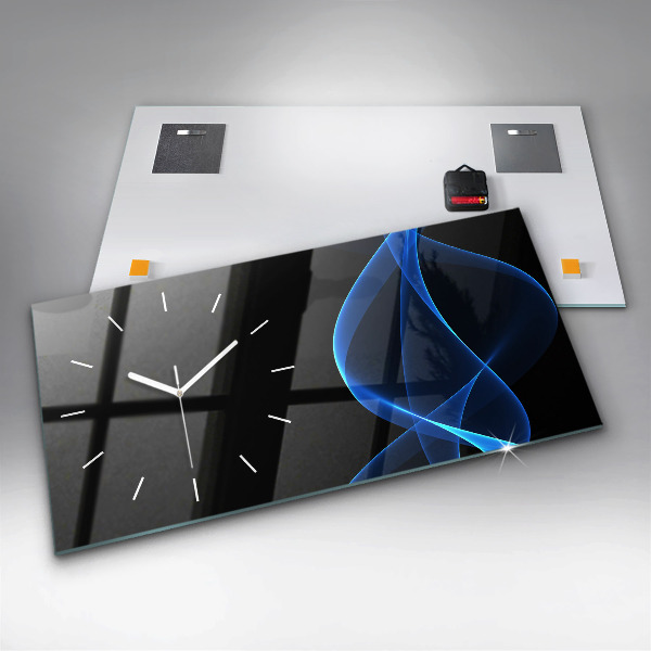 Glass wall clock rectangular Blue lines