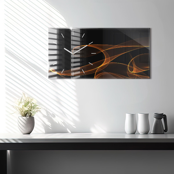 Glass wall clock rectangular Orange lines