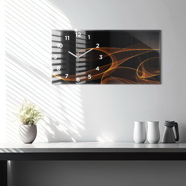 Glass wall clock rectangular Orange lines
