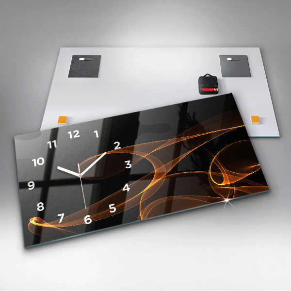 Glass wall clock rectangular Orange lines