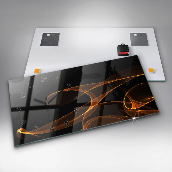 Glass wall clock rectangular Orange lines