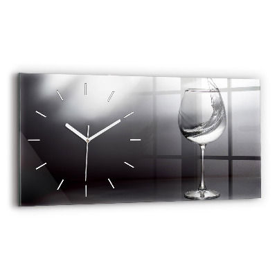 Glass wall clock rectangular Glass of wine