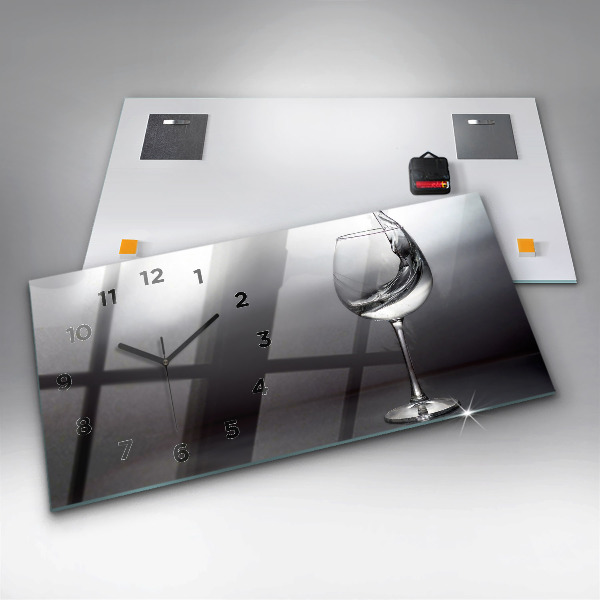 Glass wall clock rectangular Glass of wine