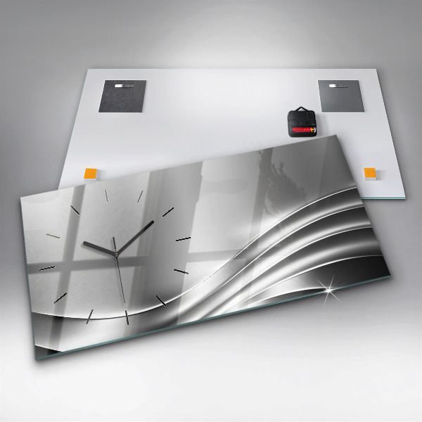 Glass wall clock rectangular Silver abstraction