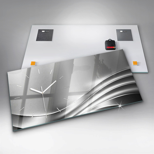 Glass wall clock rectangular Silver abstraction