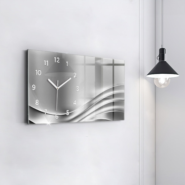 Glass wall clock rectangular Silver abstraction