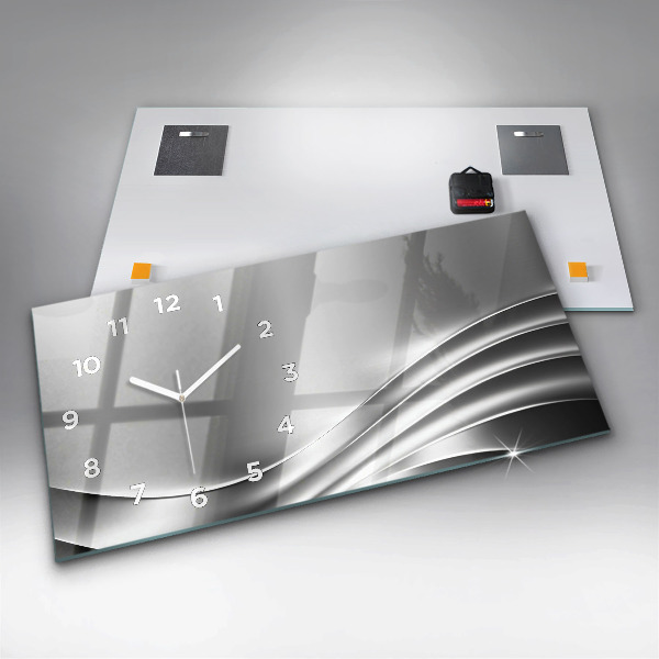 Glass wall clock rectangular Silver abstraction