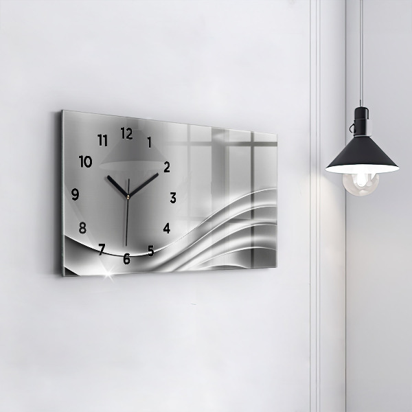 Glass wall clock rectangular Silver abstraction