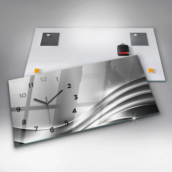 Glass wall clock rectangular Silver abstraction