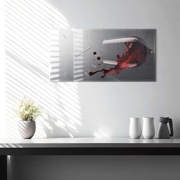 Glass wall clock rectangular A glass of red wine
