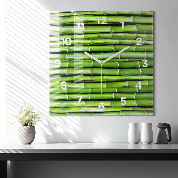 Square glass wall clock Asian Bamboo