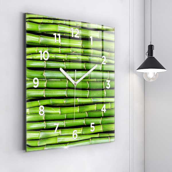 Square glass wall clock Asian Bamboo