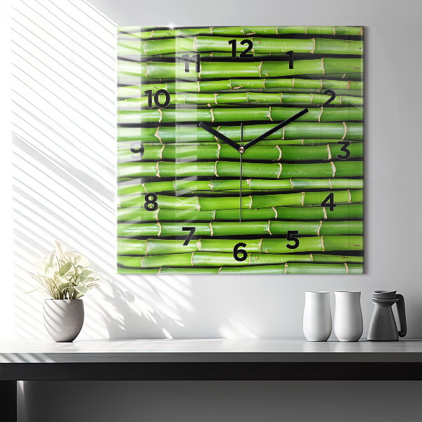 Square glass wall clock Asian Bamboo