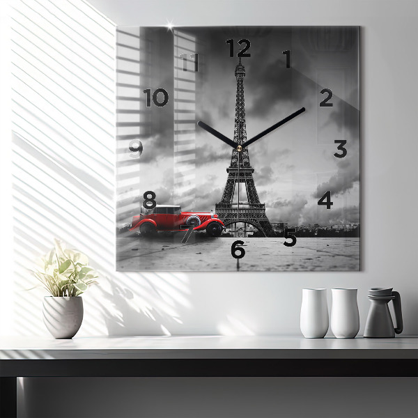 Square glass wall clock Effel Tower Paris