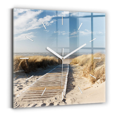 Square glass wall clock View of the beach