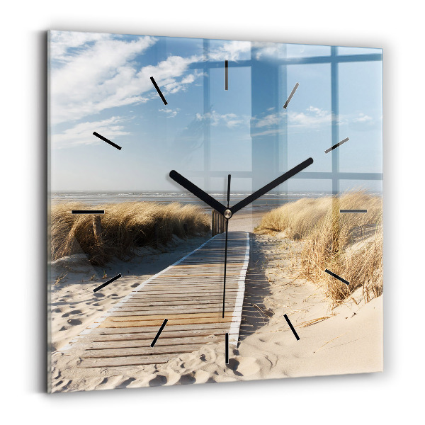 Square glass wall clock View of the beach