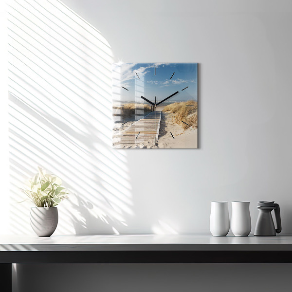 Square glass wall clock View of the beach