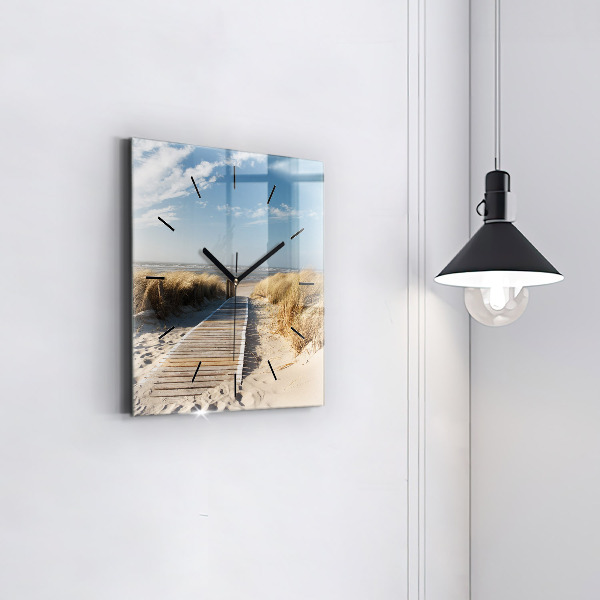 Square glass wall clock View of the beach
