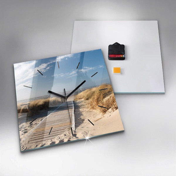 Square glass wall clock View of the beach