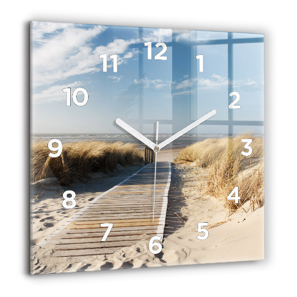 Square glass wall clock View of the beach