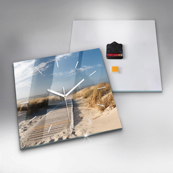 Square glass wall clock View of the beach