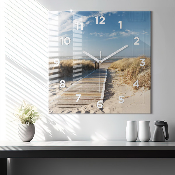 Square glass wall clock View of the beach