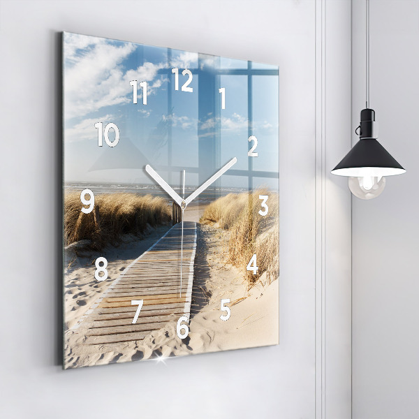 Square glass wall clock View of the beach